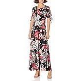 Star Vixen Womens Petite Short/Slit Sleeve Keyhole-Back Skater Seam Maxi Dress