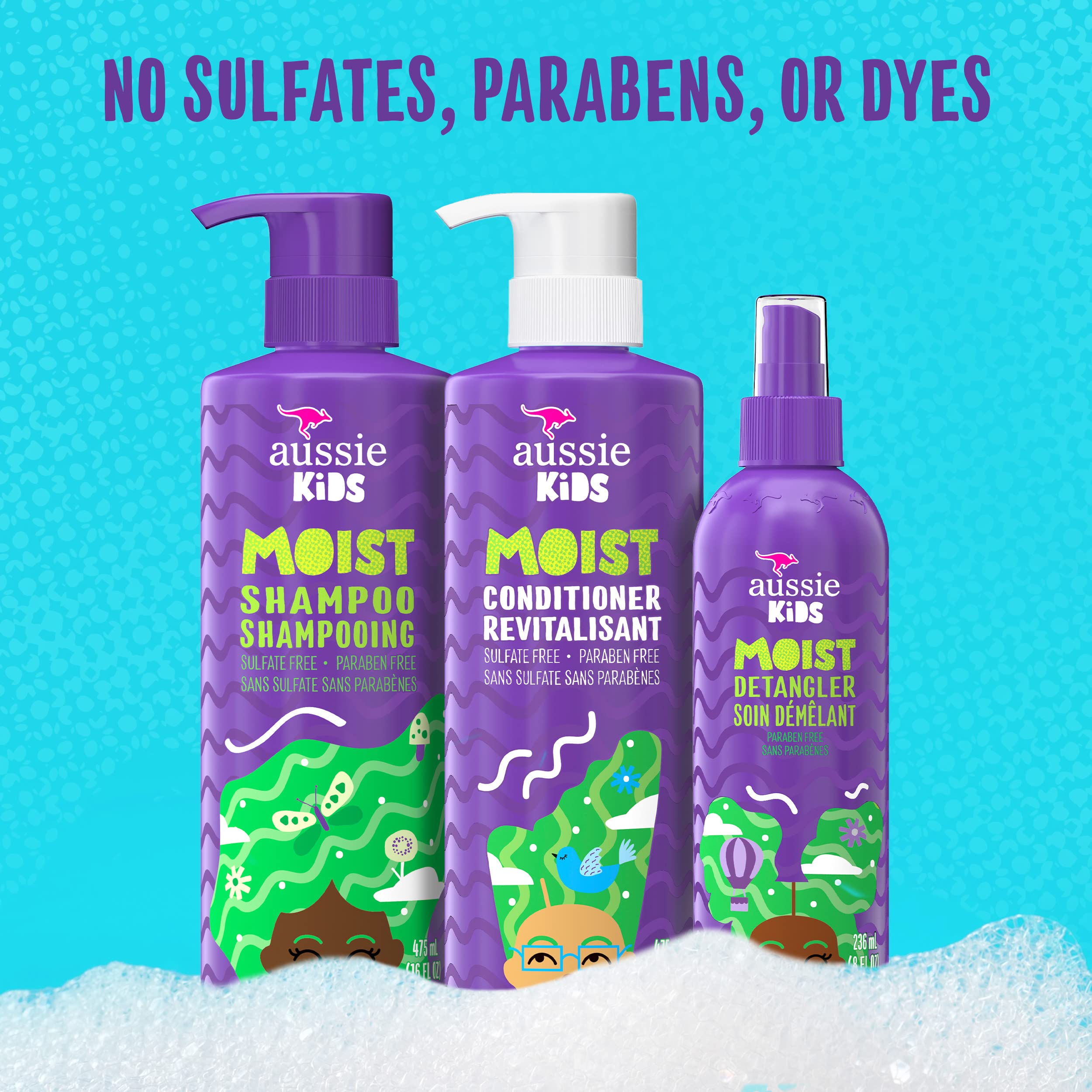 Aussie Kids Hair Care Bundle Set Including: Shampoo (16 Fl Oz), Conditioner (16 Fl Oz) & Detangler Spray (8 Fl Oz), Paraben- Freem Sulfate-Free, Dye-Free, Cruelty-Free, Tangle-Free Styling