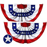 G128 – 2 Pack: USA Pleated Fan Flag, 3x6 Feet American USA Bunting Decoration Flags EMBROIDERED Patriotic Stars & Sewn Stripes Canvas Header Brass Grommets