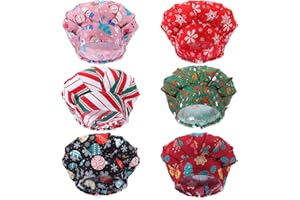 Panitay 6 Pcs Christmas Bouffant Scrub Caps with Buttons Adjustable Nurse Working Hats Surgical Caps for Women Men