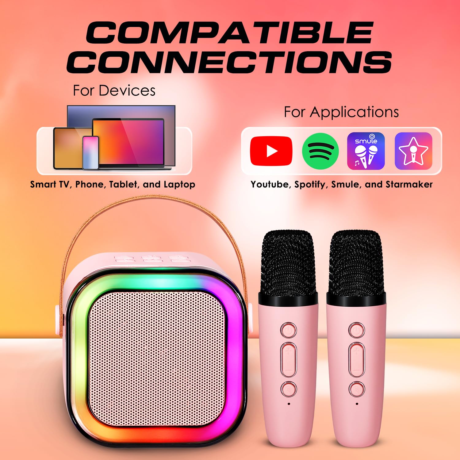 Risebass Mini Karaoke Machine for Kids Adults, Portable Bluetooth Speaker with 2 Wireless Microphones,Toys Birthday Gifts for Girls Ages 4, 5, 6, 7, 8,9,10,11,12+ Years Old Toddler Teens