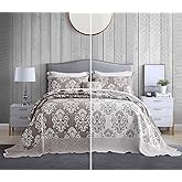 HZ & HY Oversized King Bedspread 128x120 Extra Wide, Jacquard Matelasse Damask Pattern Design, Lightweight, Reversible, 5 Piece, 100% Microfiber, Tan Brown
