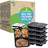 25 Sets [30oz 3 Compartment]. Prep Containers with Lids.Ideal-Lunch Containers, Food Prep Containers, Food Storage Bento Box,