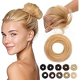 MY-LADY Messy Bun Hair Pieces Human Hair for Women Real Hairpiece Straight Scrunchies Tousled Updo Donut Chignon Ponytail Extension Ash Blonde & Bleach Blonde