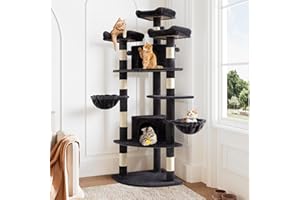 Allewie 73in Fan-Shaped Space-Saving Corner Cat Tower/Multi-Level Tall Cat Tree for Indoor Kitties/Cozy Baskets/Condos/House/Perches/Sisal Scratching Posts/Pet Activity Center/Dark Grey