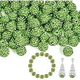 150pcs 10mm Rhinestone Beads for Jewelry Making,Full of Diamonds Round Disco Bead Bulk,Clay Bead for Crafting,Rhinestone Clay Beads for DIY Baseball Necklace Bracelet (Light Green, 10mm/55pcs)