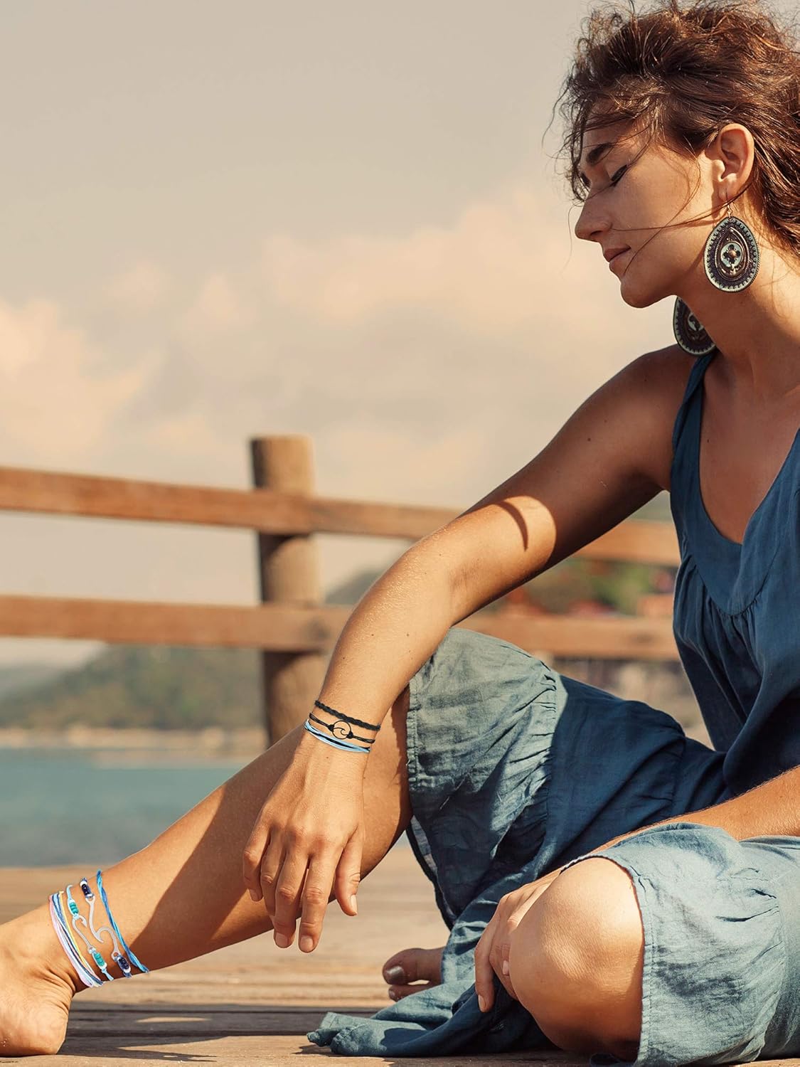 29 Pieces Adjustable Surfer Wave Bracelet Summer Ocean Strand Bracelet Waterproof Handmade Friendship Bracelet Sunflower Shell Bracelets Anklets Jewelry for Women Teen Girls: Clothing