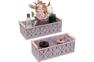 HOSROOME Macrame Boho Decor Baskets for Organizing Woven Decorative Basket for Countertop Toilet Paper Basket for Tank Top for Home Decor Bedroom Nursery Livingroom Entryway (Set of 2,purple)