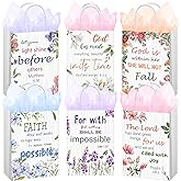Yeaqee 24 Pcs Christian Religious Gift Bags with Handles Christian Classic Bible Verse Floral Inspirational Motivational Flower Treat Paper Bags Bulk for Women Wedding Baptism Birthday Party Favor