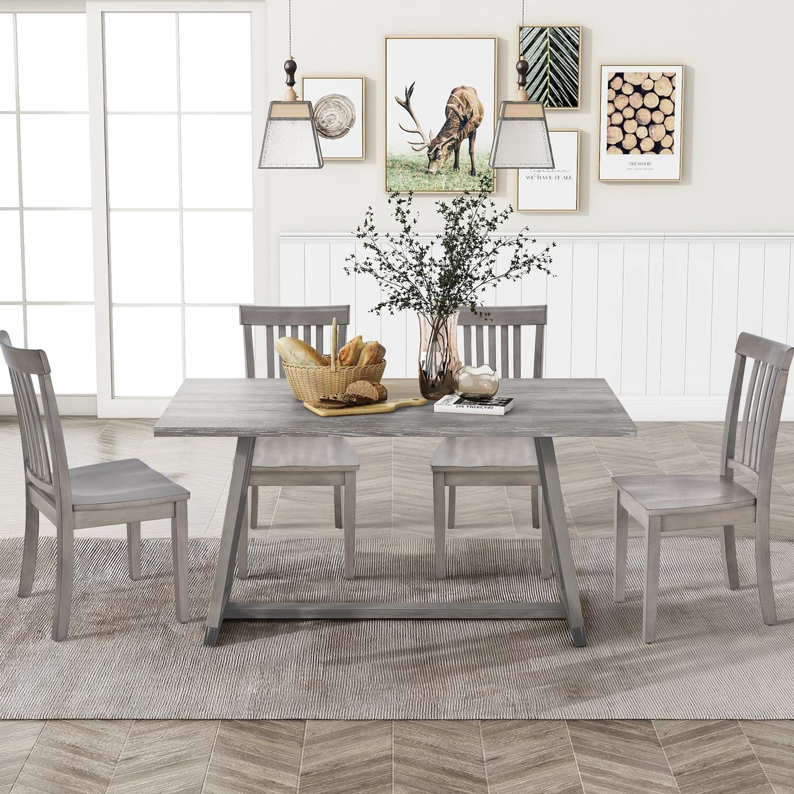 Photo 1 of ***PARTIAL SET - 2 CHAIRS ONLY*** COLAMY Wooden Dining Room Chairs Set of 4, Spindle High Back Windsor Kitchen Side Chair, Farmhouse Dining Chairs for Kitchen, Dining Room, Light Grey