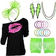 Halloween 80s Outfits Costume Accessories for Women,Off Shoulder T-Shirt for 80s