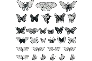 Yayatty 30 Pieces Lace Butterfly Applique Embroidery Butterfly Sew Iron On Patch for Wedding Bridal Dress Sewing Craft DIY Clothes Hair Ornaments ( Black )