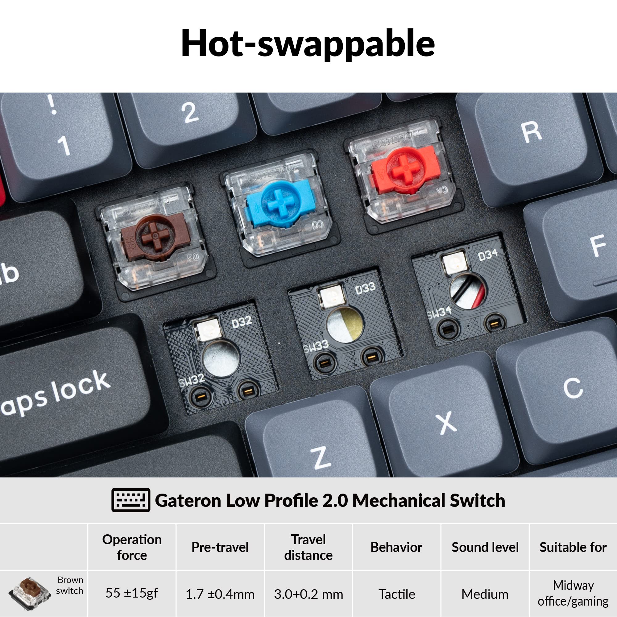 Keychron K7 Pro QMK/VIA Ultra-Slim Hot-swappable Wireless Bluetooth Custom Mechanical Keyboard, 65% Layout Programmable Macro RGB Backlight with Low-Profile Gateron Brown Switch for Mac Windows Linux