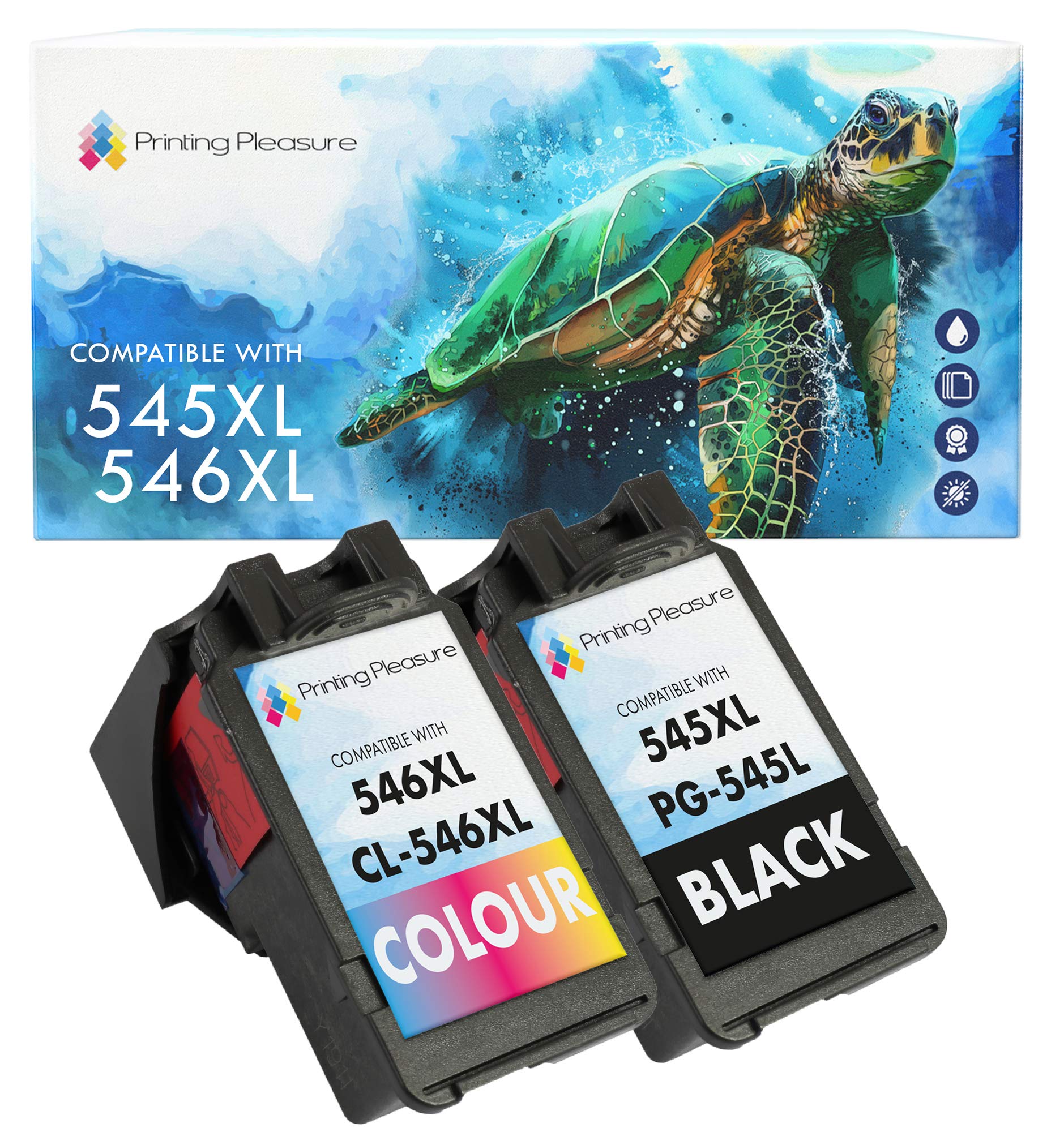 Printing Pleasure PG-545 CL-546 2 Ink Cartridges PG-545XL CL-546XL compatible for Canon Pixma MG2450 MG2550 MG2550S MG2950 MG3050 MG3051 MX495 iP2850 TS205 TS3150 TS3151 TR4550 (Black, Color)
