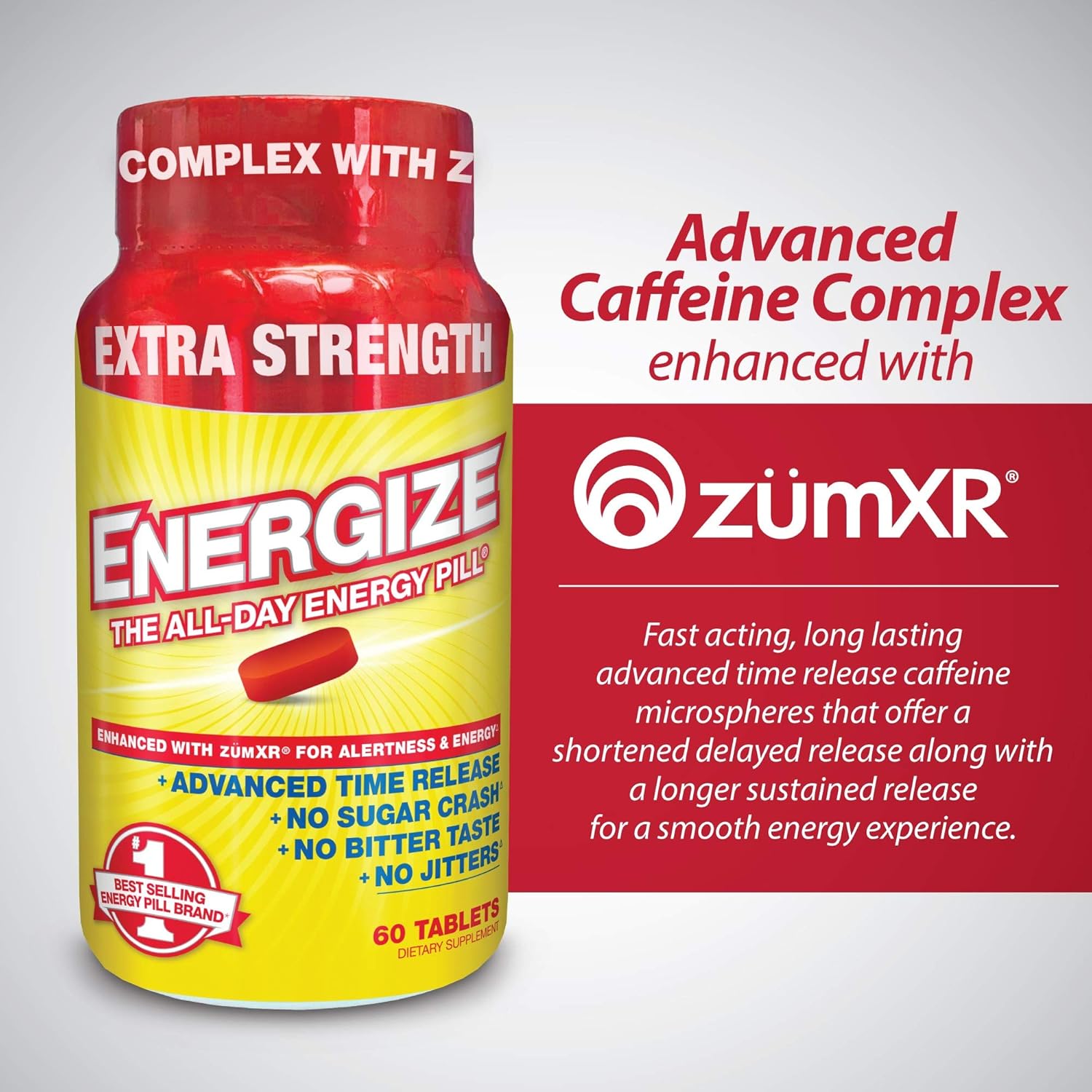iSatori Energize Extra Strength Caffeine Pills - Fast Acting Long-Lasting Energy Pill - Extended-Release Caffeine - Improved Alertness and Clarity - All Day Energy, No Jitters, No Crash (60 Tablets): Health & Personal Care