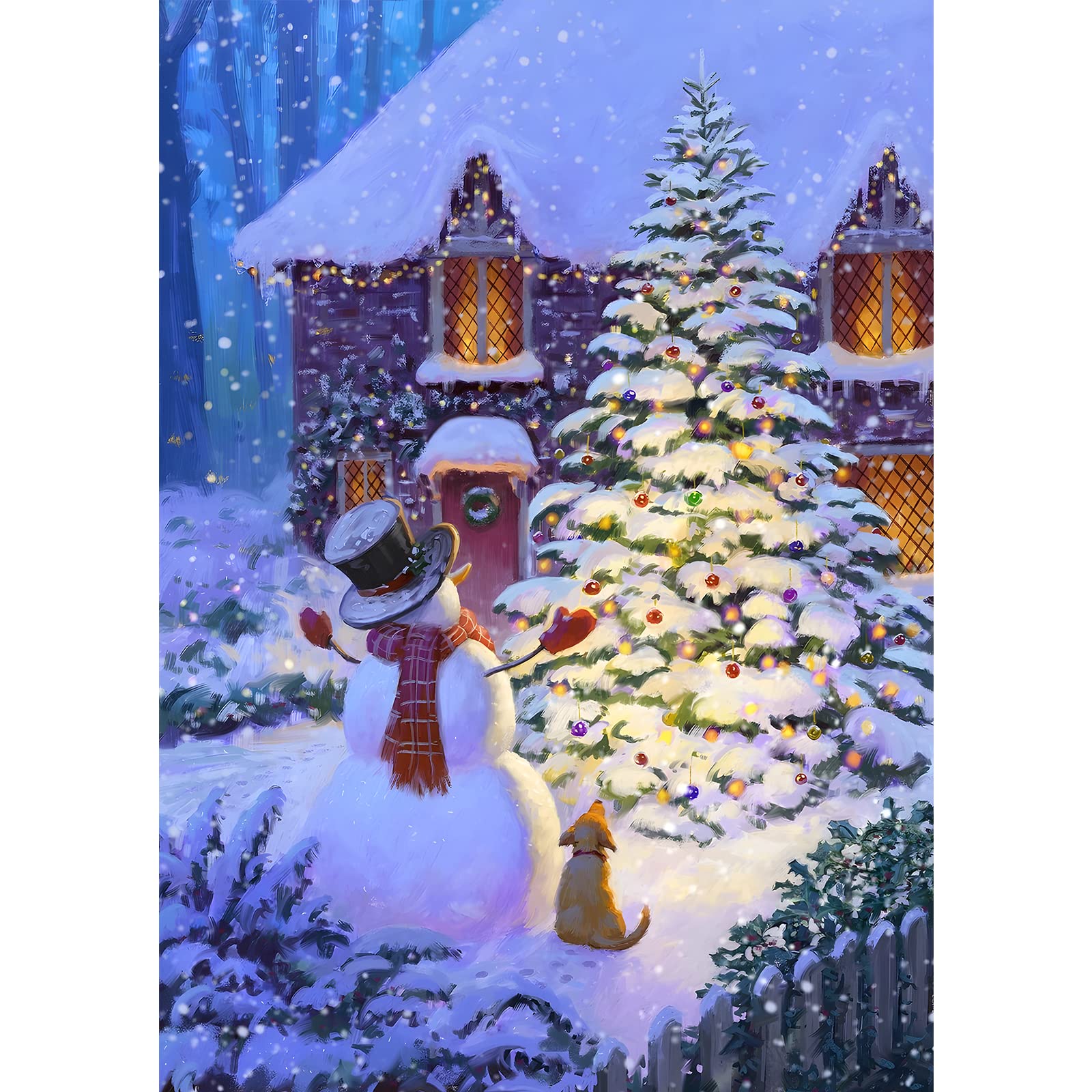 MXJSUA Diamond Painting Christmas Kits, 5D Diamond Painting Kits for Adults Beginner, 5D Diamond Art Christmas Snowman Kits Adults, DIY Diamond Painting Picture Arts Snowman and Christmas Tree 30x40cm