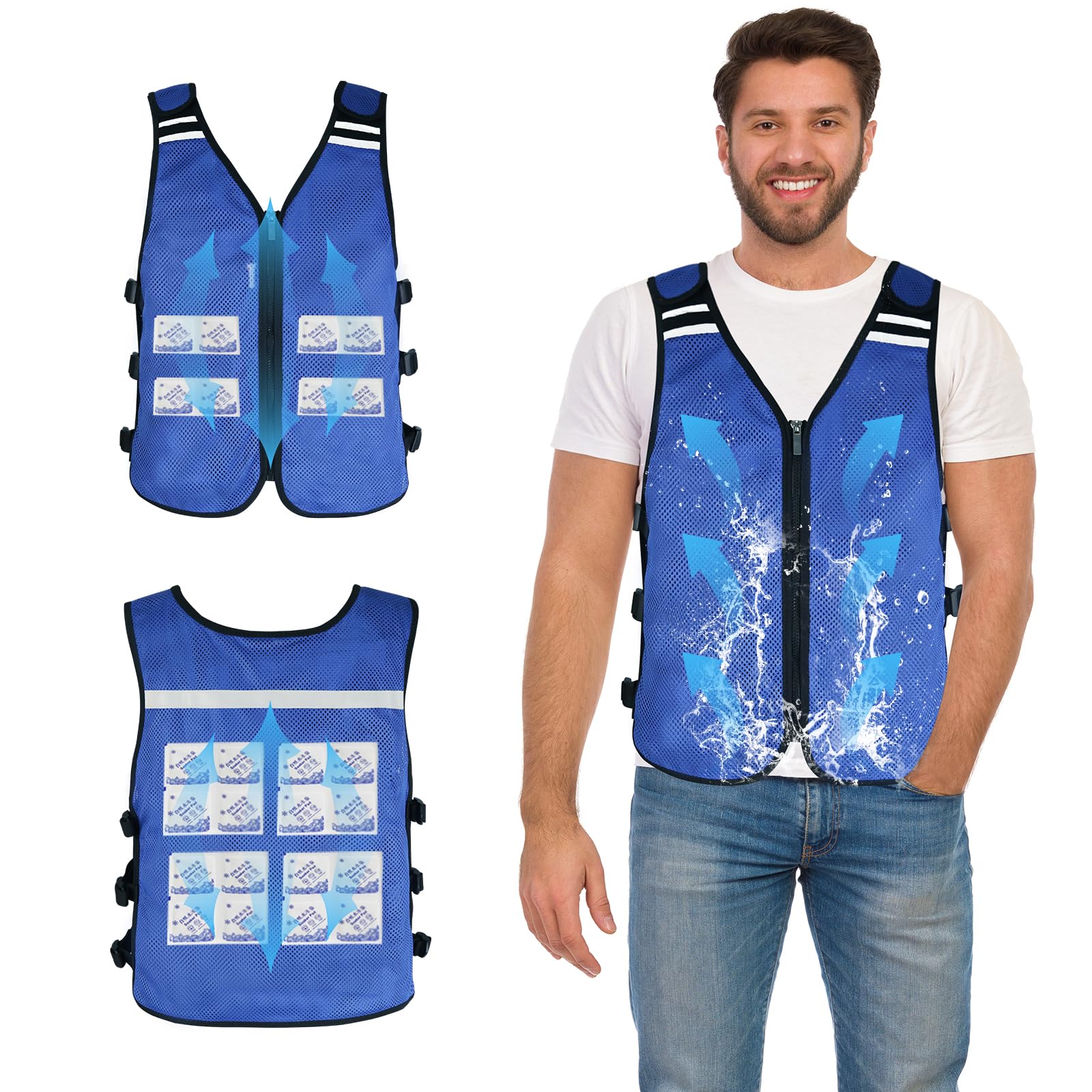 Photo 1 of KkaFFe Cooling Vest for Men & Women for Hot Weather, Cool Vest, Adjustable Safety Cooling Jacket, Ice Vests, Running Lightweight Ice Pack Jacket/Reflective Jacket for Workout, Fishing and Outdoor