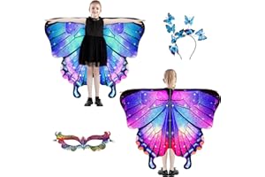 plainshe Butterfly Wings for Girls, Double-Sided Fairy Wing, Kids Butterfly Costume for Halloween Cape Set