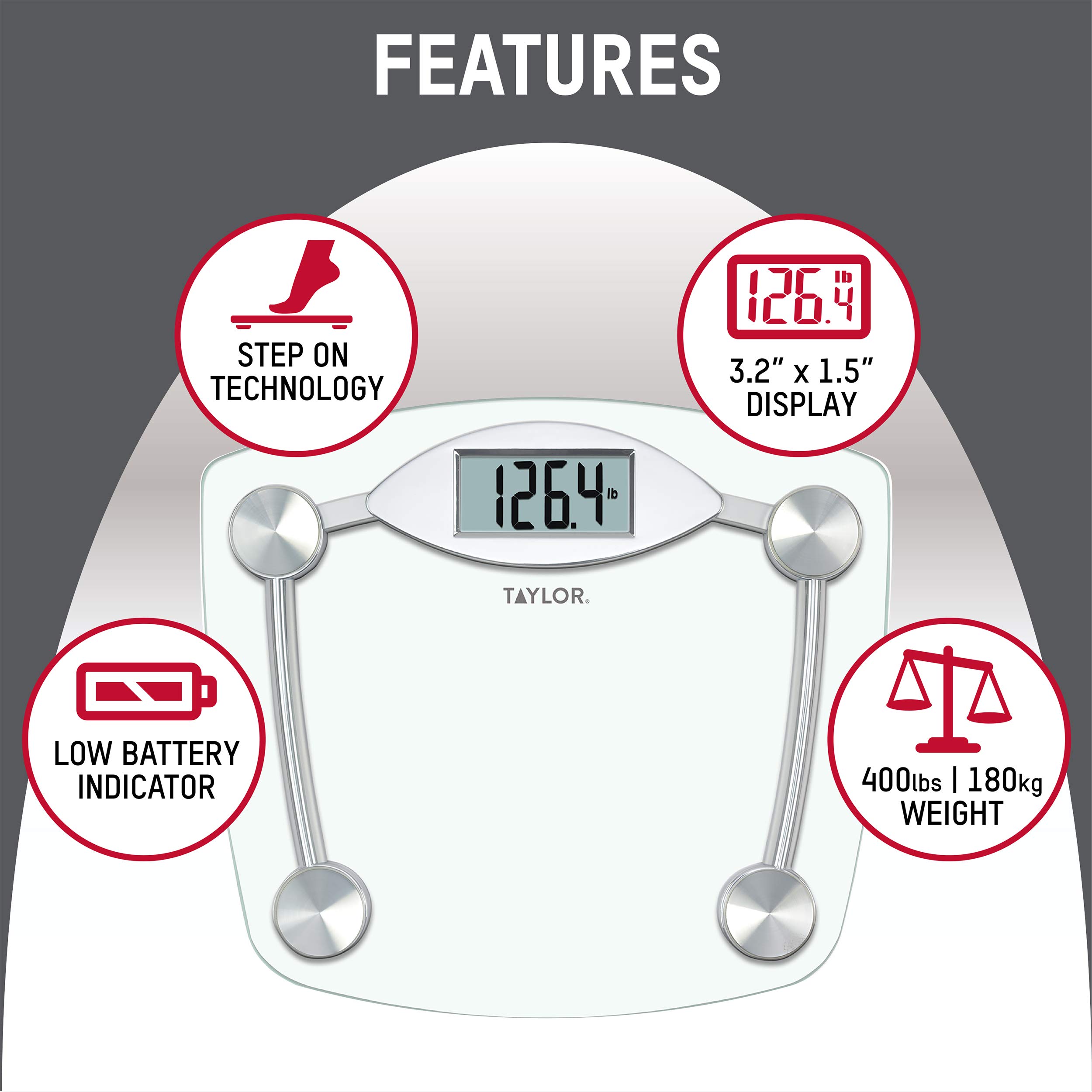 Taylor Precision Products 7506 Digital Scale, Chrome/Glass, iphone, 1 Count