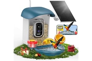 LOATOS Bird Feeder with Camera 5MP Live Video, Solar Powered Smart AI Identify Birds Species, 2.4G WiFi Camera with Squirrel-Proof, 2-in-1 Bird Bath, Instant Arrival Alerts, Ideal Gifts for Birdlovers