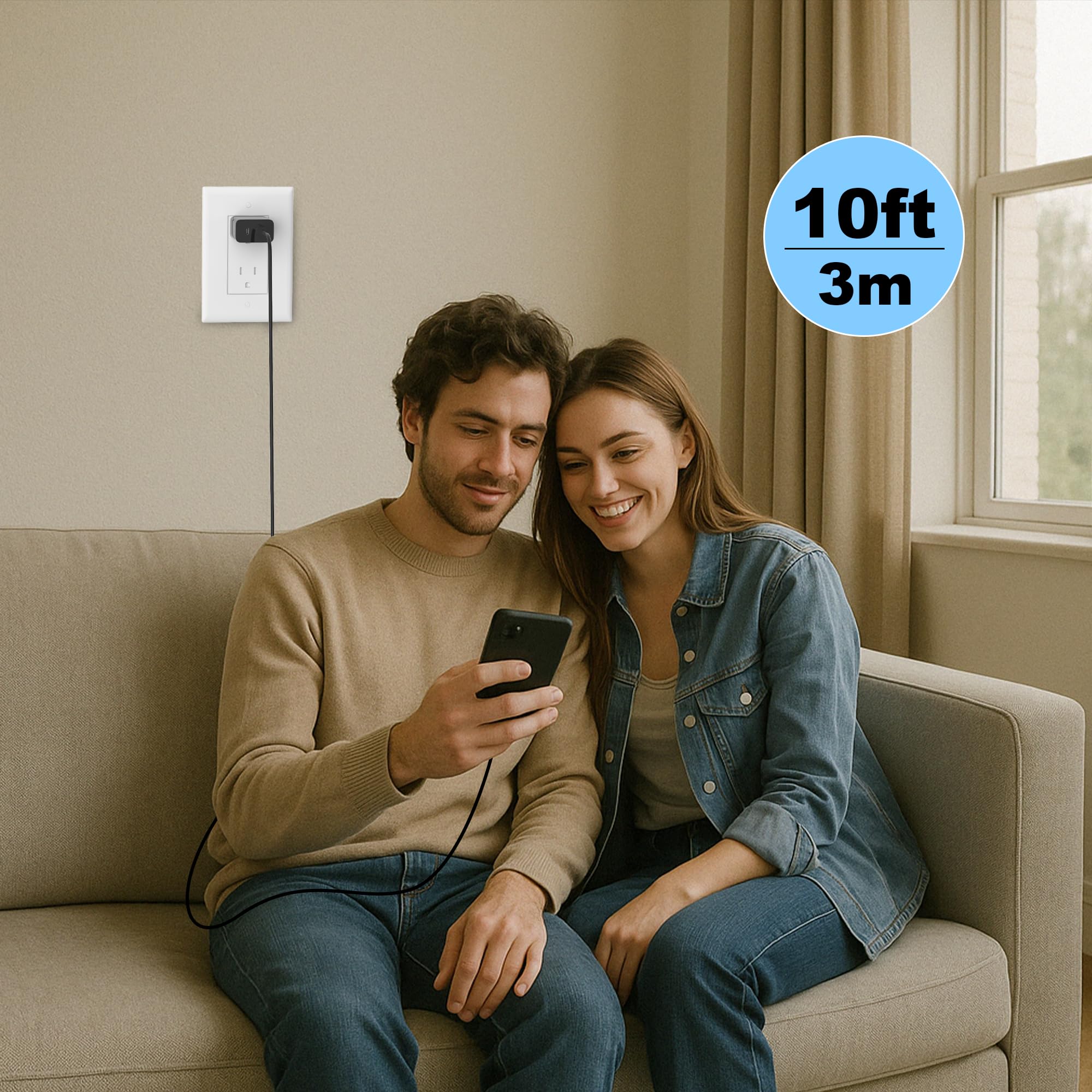 45W 2Pack Super Fast Charger USB C Dual Port Android Phone Charger Type C Fast Charging Block with 10FT Type-C Charger Cord for Samsung Galaxy S25/S25 Ultra/S25+/S24 Ultra/S24/S24+/S23/S22/iphone 17