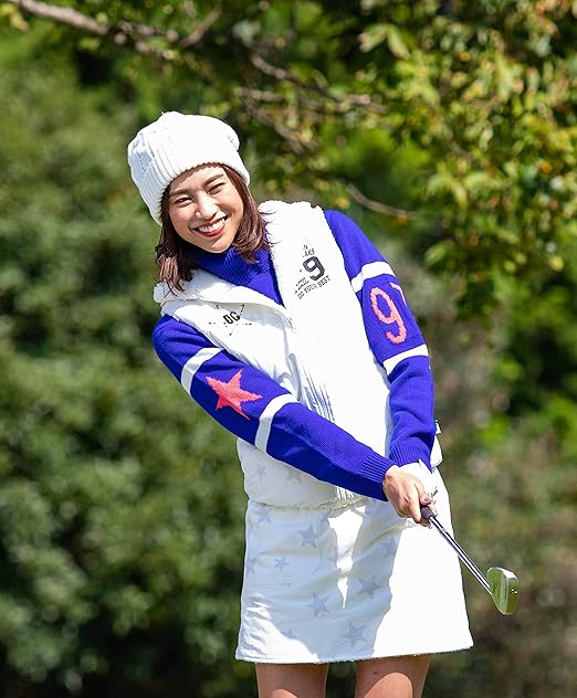 Amazon 7547 Wh L 裏ボアリバーシブルベストスカートセット ホワイト 大きいサイズ 星柄 中綿 ベスト ゴルフウェア レディース ベスト 通販