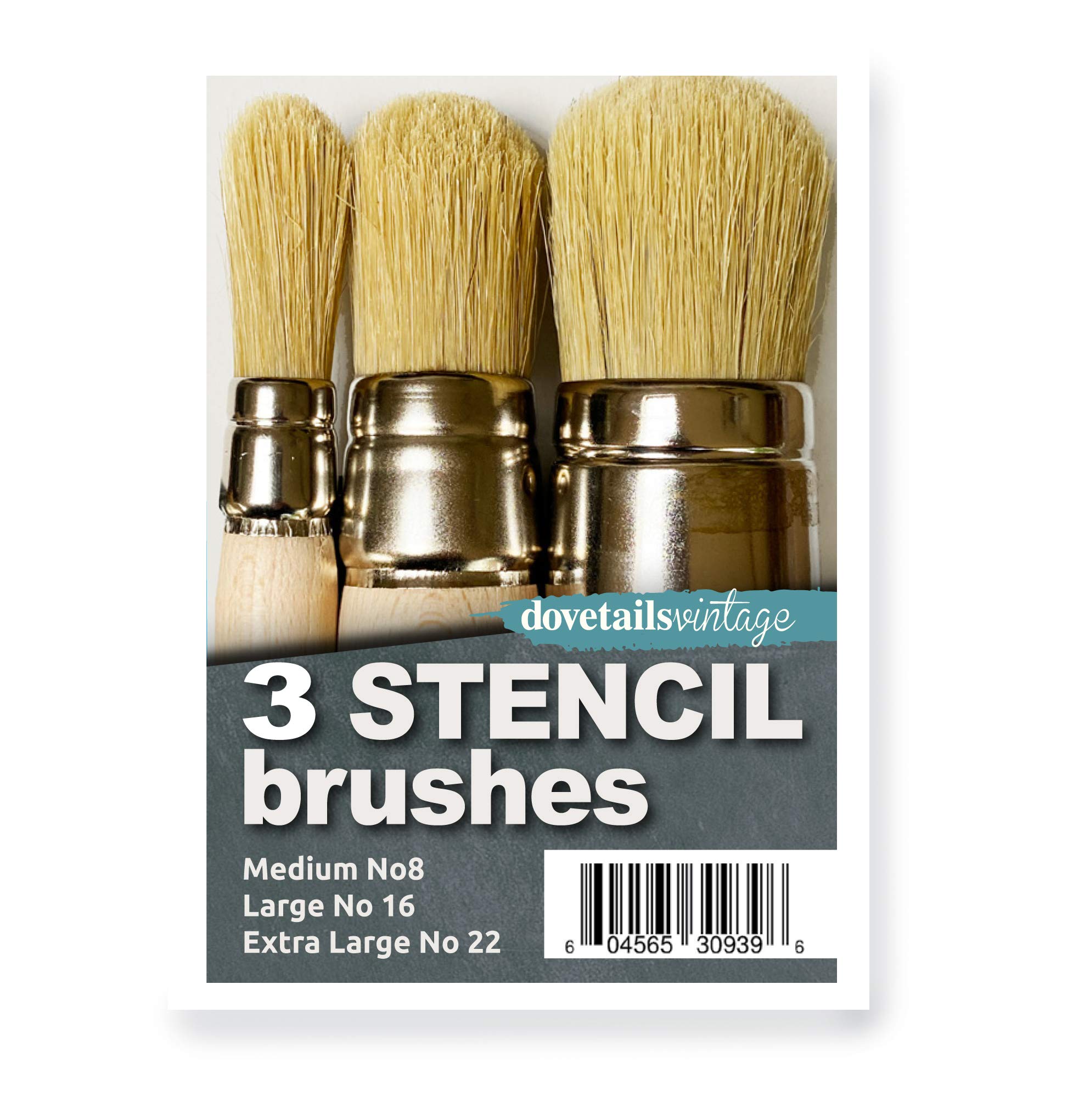 Dovetails Vintage 3 X Stencil Brush SET Sizes 8/16 / 22 mm Dome Topped Pure Bristle