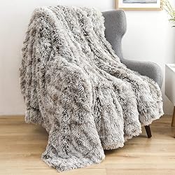 GONAAP Fuzzy Faux Fur Throw Blanket Frosty Grey