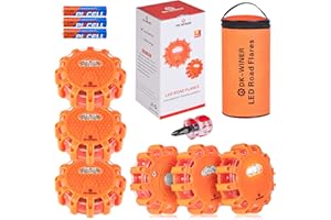 DK-WINER LED Road Flares roadside emergency car kit emergency road flares Kit with Magnetic Base for Vehicles & Boat | 9 Flash Modes(with Batteries) (6pack)