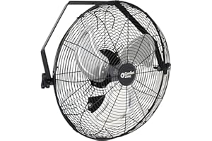 Comfort Zone 18” High-Velocity 3-Speed Industrial Wall Mount Fan, 360-Degree Angle Adjustment, All-Metal Construction, and Steel Mounting Bracket, Ideal for Garage, Workshop or Warehouse, CZHVW18