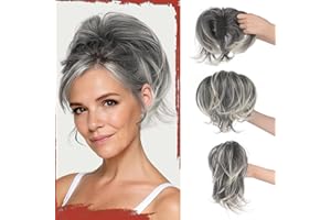 SOFEIYAN Claw Clip Short Ponytail Extension DIY Bendable Wires Hair Bun Fluffy Fake Hair Piece Straight Synthetic Hair Ponytail Extensions for Wonen - Natural Salt & Pepper