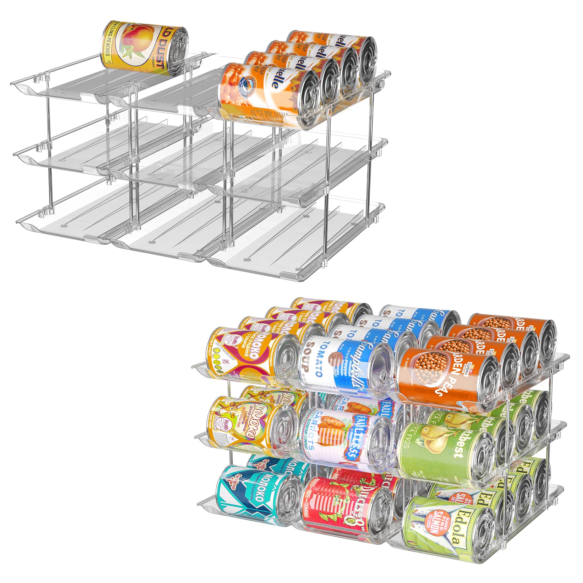 Photo 1 of Can Organizer for Pantry, 6 Sets 3Tiers Can Storage Organizer Pantry, Soda Can Organizer for Fridge 72 Cans Rack Automatic Rolling Stackable Canned Food Organizer,Clear