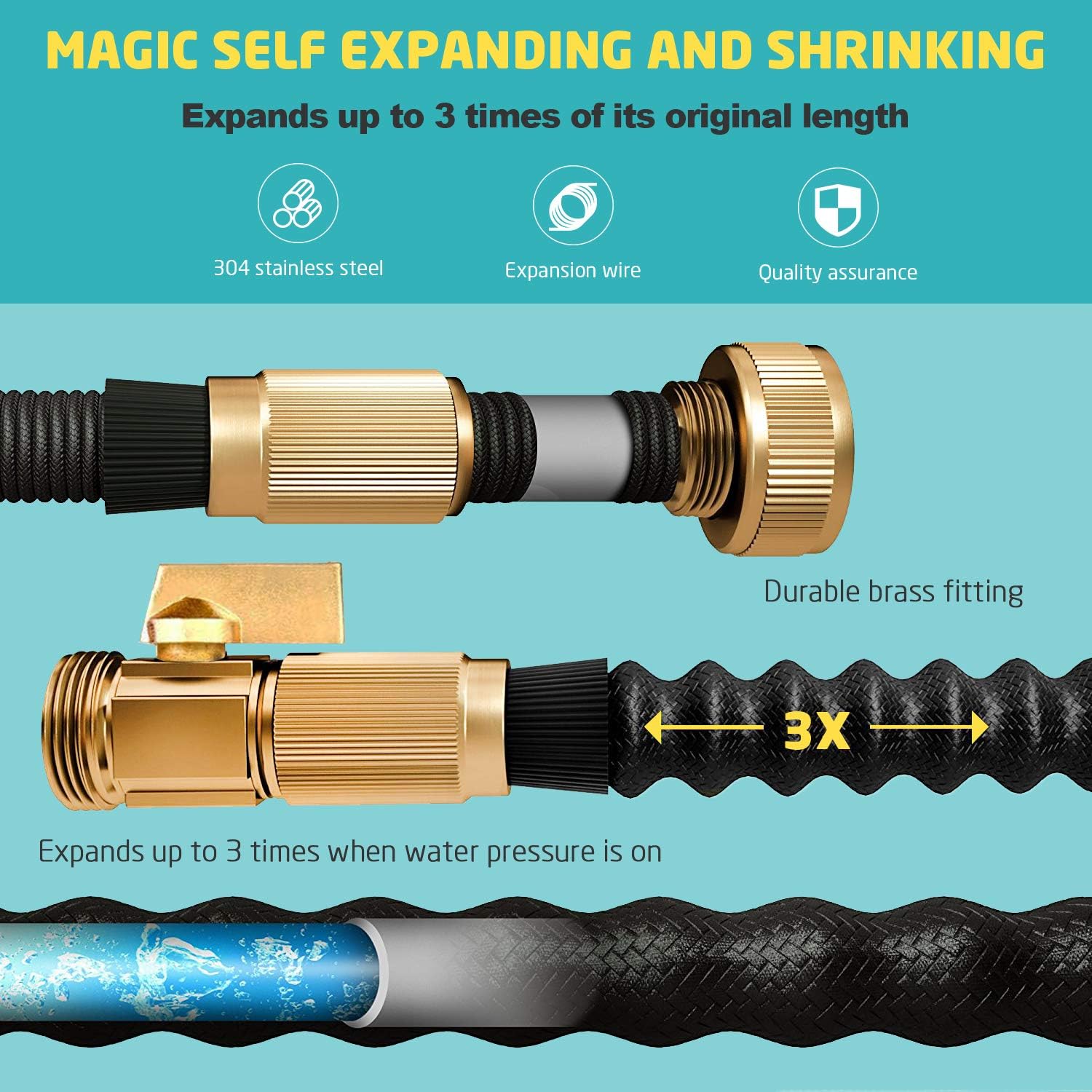 Hermard Expandable Garden Hose 50ft, Flexible Water Hose with Solid Brass Connector, Super Durable Fabric Car Wash Hose, Leakproof Lightweight Expanding Pipe for Watering and Washing … : Garden & Outdoor