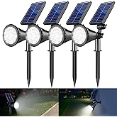 APOMAO Solar Spot Lights Outdoor, 36 LEDs 1000LM Adjustable Solar Lights Outdoor Waterproof, 2-in-1 Solar Powered Spotlights Landscape Lighting for Garden, Yard, Pathway- 4 Pack (Cool White)