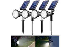 APOMAO Solar Spot Lights Outdoor, 36 LEDs 1000LM Adjustable Solar Lights Outdoor Waterproof, 2-in-1 Solar Powered Spotlights Landscape Lighting for Garden, Yard, Pathway- 4 Pack (Cool White)