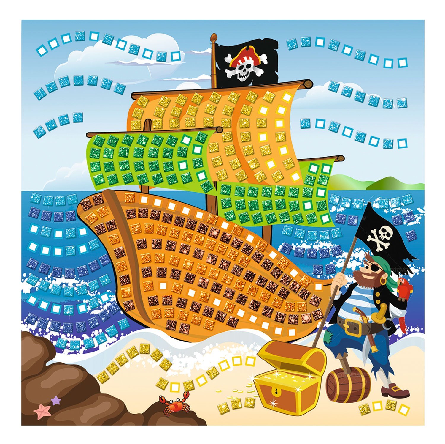 Ursus 8420005 – Foam Rubber Glitter Mosaic Picture Pirate 434, bunt