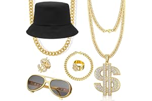GIFIKOI 90s Hip Hop 80s Costumes Kit for Men Rapper Party Outfits Accessories