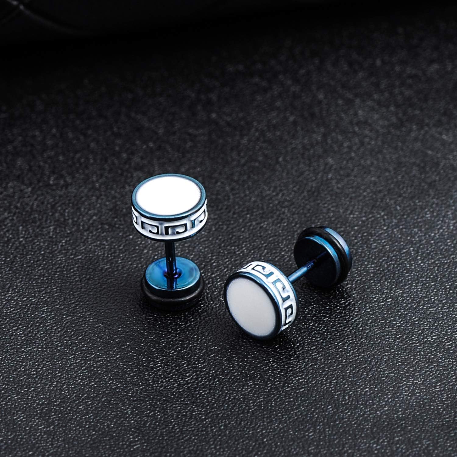 Feilok Cool 8mm Mens Stainless Steel Stud Earrings Women Piercing Ear Plug Tunnel blue, 8 mm - Image 4