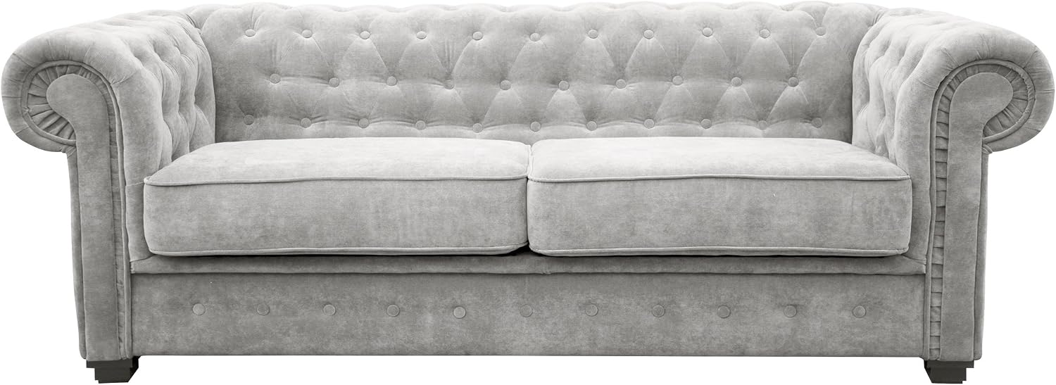 Sofas and More Chesterfield Style Sofa bed Venus 3 Seater 2 Seater Fabric Light Grey Settee (3seater, Light Grey)
