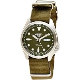 SEIKO Men's 5 Sports Stainless Steel Automatic Watch with Nylon Strap, Green, 22 (Model: SRPE65)