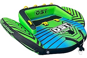 OST OUTDOOR Towable Tube for Boating 3 Person, Towable Tubes with Backrest and Eva Foam Pads, Dual Tow Points, Large Capacity, Full Nylon Cover, Quick Connector, Drainage and Wings, Boat Tubes for Tubing