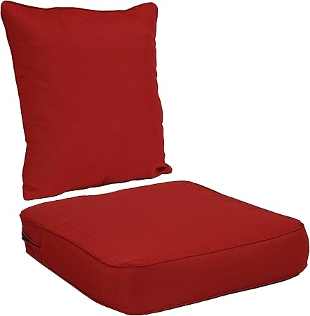 Amazon Com Sunnydaze Back And Seat Cushion Set For Outdoor Furniture 2 Piece Replacement Cushions For Deep Seating Patio Chair Outside Pads For Porch Deck And Garden Seats Red Garden Outdoor
