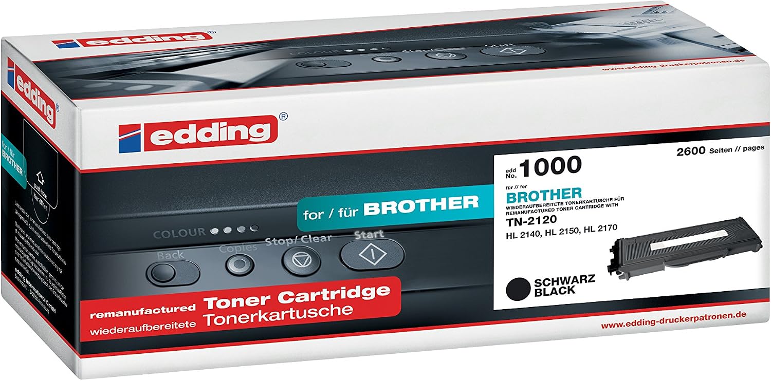 Edding Toner 2 x 1000 Equivalent to Brother TN-2120 Black - 2.600 Pages, Standard