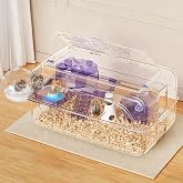PawluxeNINE Hamster Cage, Clear Habitat with Bath Zone for Dwarf Hamsters | 23.6"x13.4"x14.2" spacious hamster enclosure with small animal cage design, exercise wheel and activity areas included