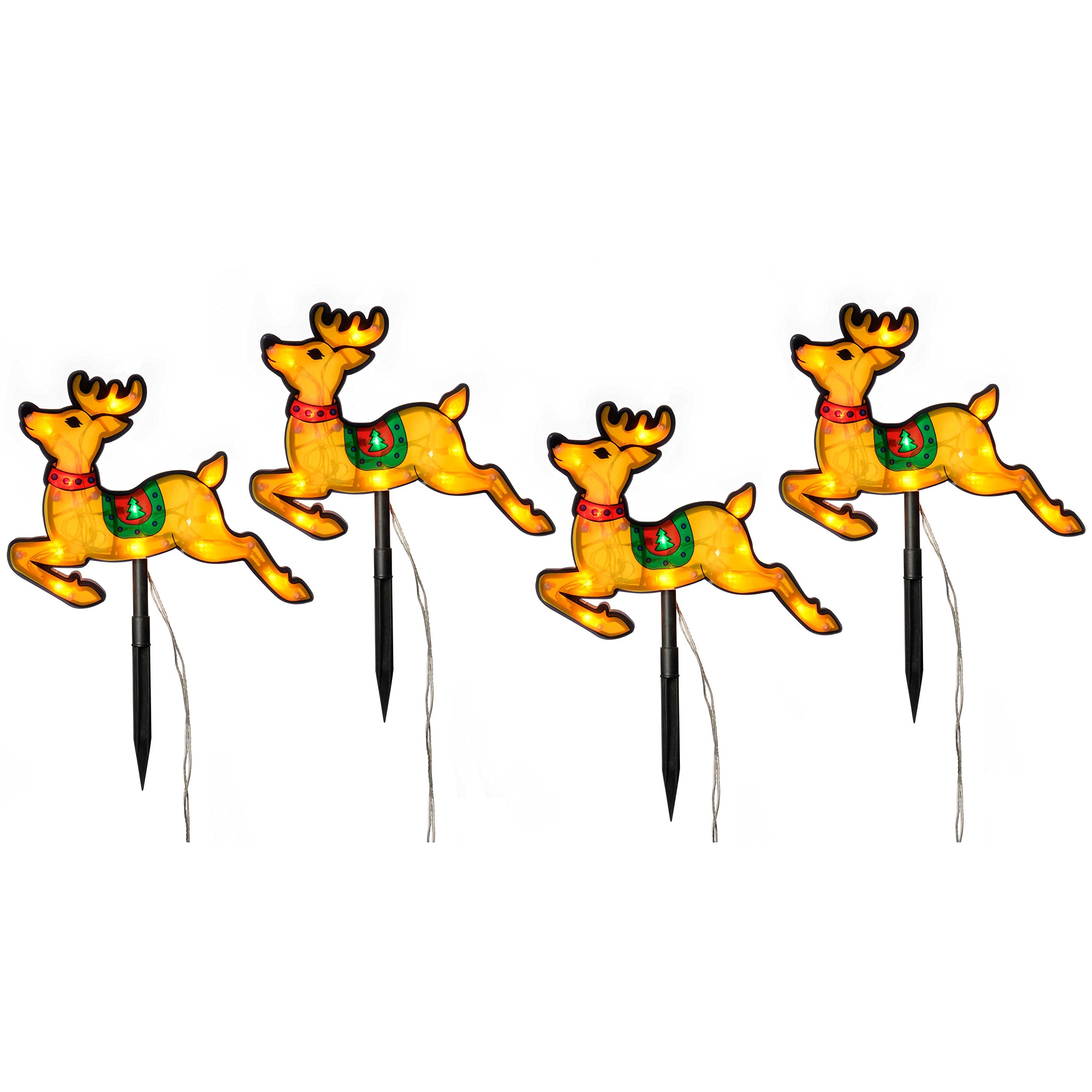 WeRChristmas Pre-Lit LED Reindeer Silhouette Pathway Lights - Multi-Colour, Set of 4