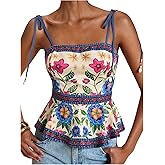 RoseSeek Women's Floral Cami Top Sleeveless Spaghetti Strap Camisole Peplum Summer Tops