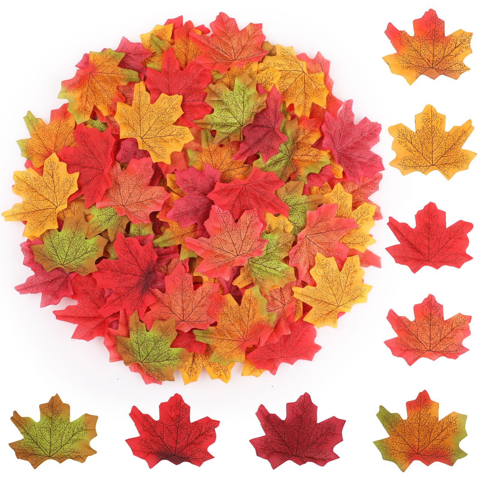 WD&CD 400pcs Autumn Leaves, Artificial Fall Maple Leaves Multi Color, Autumn Fake Fall Leaves Table Scatters for Fall Weddings & Autumn Parties Decorations Thanksgiving Day Halloween Decorations