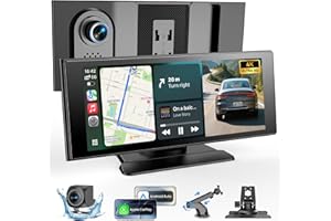 WonVon Wireless Car Play Screen, 10.26'' Monitor with Apple Carplay & Android Auto, 4K Dash Cam 64G, 1080P Backup Camera, Portable Smart Touch Tablet Stereo Multimedia Dashboard, Bluetooth/FM/GPS/AUX