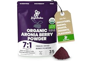 Jungle Powders Organic Aronia Berry Powder 5 Ounce Bag Freeze Dried Chokeberry Extract from Whole Aronia Berries, Superfood for Immunity, High in Antioxidants, Flavonoids, Vegan and Gluten Free