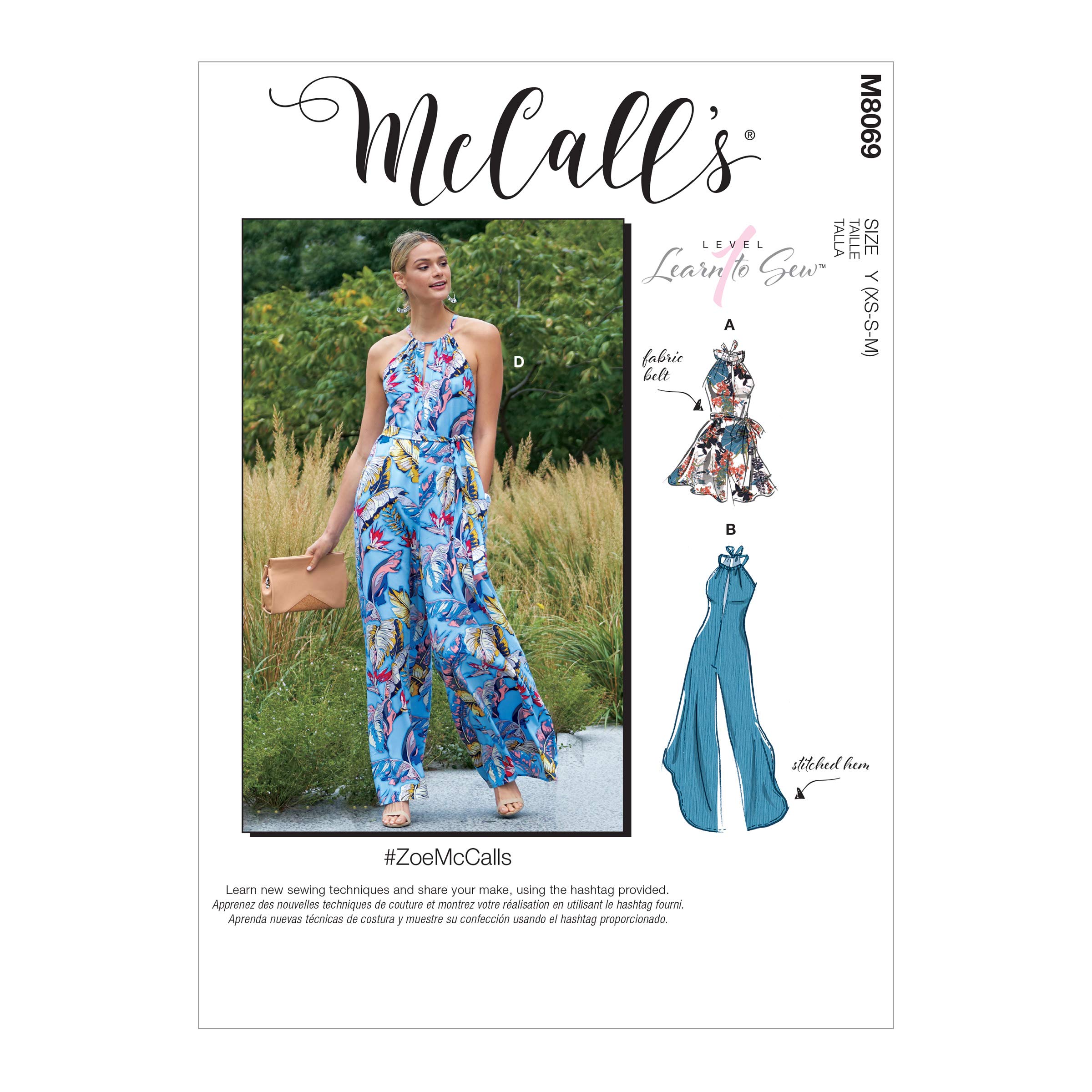 McCalls Pattern M8069Y Misses' Romper, Jumpsuits and Belt Y (XSM-SML-MED)